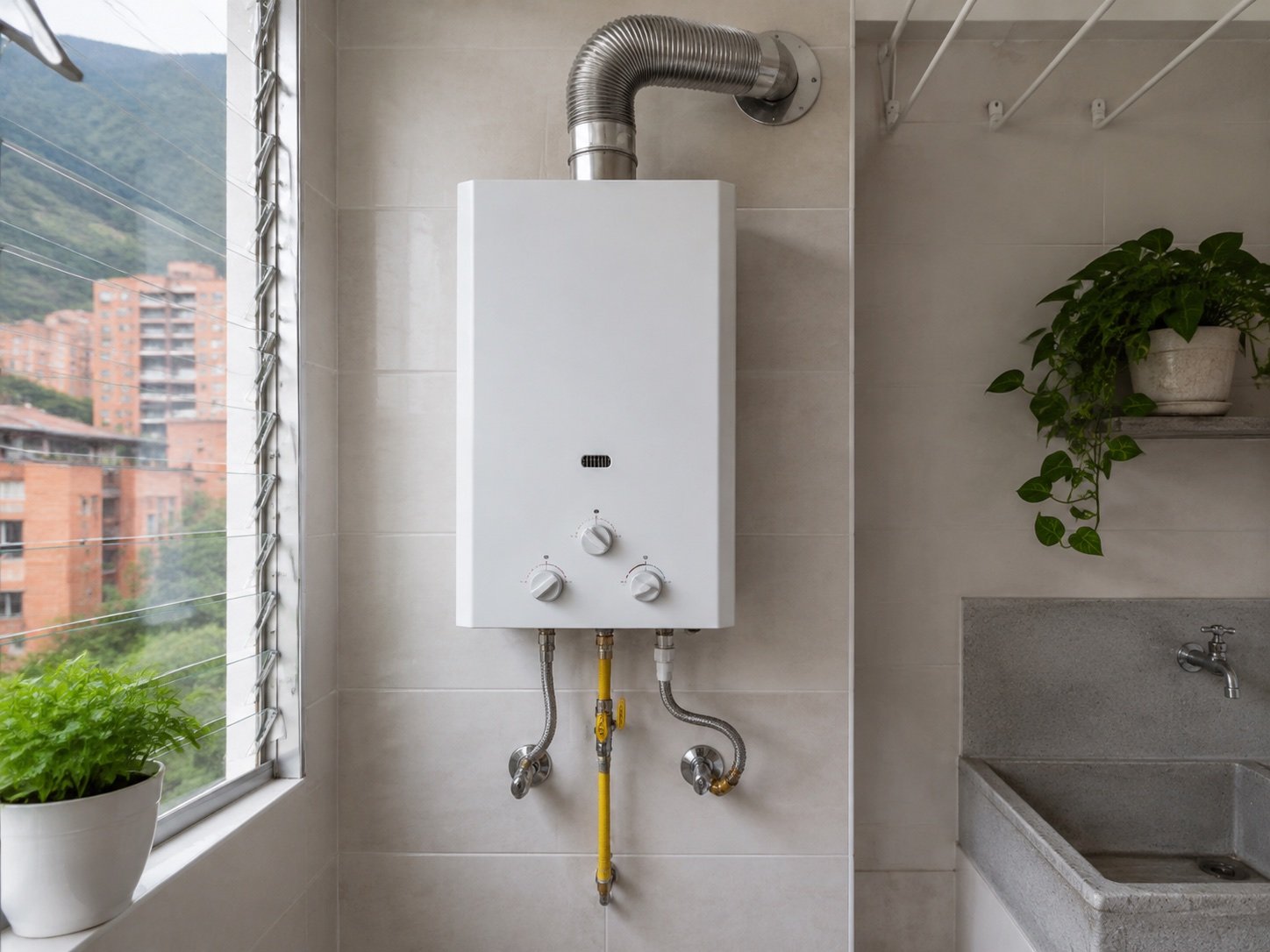 Calentador de paso a gas instalado en una vivienda